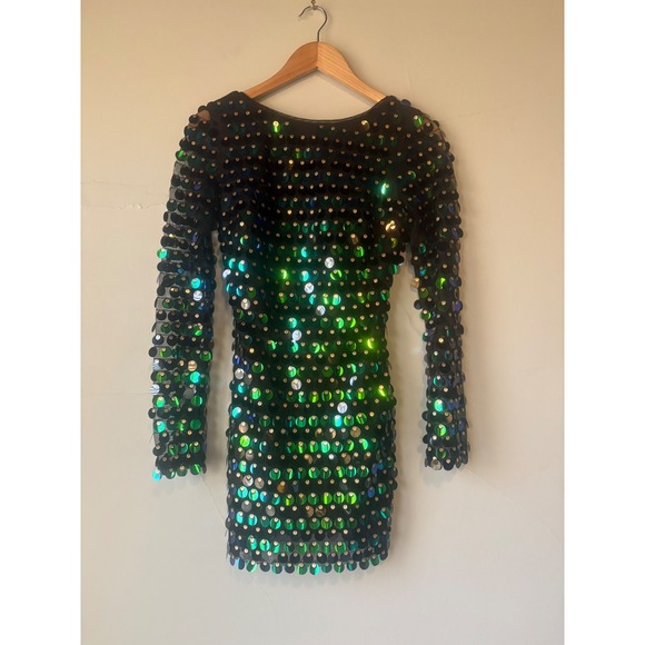 Lulus Iridescent Green Blue Sequin Mesh Mini Dress Size XS - Picture 5 of 8